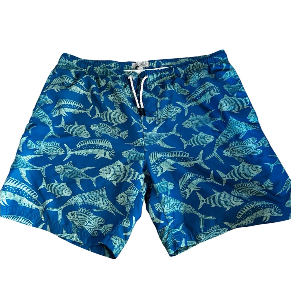 Oceanic Blue Fish Pattern Swim Trunks